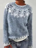 Women's Geometric Knit Sweater with Crew Neck
