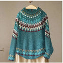 Women's Geometric Knit Sweater with Crew Neck