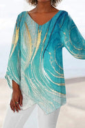 Women's V-Neck Tunic Blouse with Print