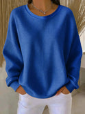 Women's Waffle Knit Crew Neck Sweater with Long Sleeves