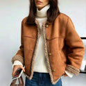 Women's Faux Shearling Jacket with Buttons