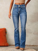 Women's High-Rise Flare Jeans with Double-Button Waist