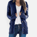 Cable Knit Cardigan Button Front Long Sleeve