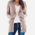 Cable Knit Cardigan Button Front Long Sleeve