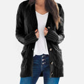 Cable Knit Cardigan Button Front Long Sleeve
