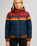 Women's Striped Quilted Puffer Jacket with High Collar