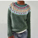 Women's Geometric Knit Sweater with Crew Neck
