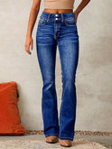 Women's High-Rise Flare Jeans with Double-Button Waist