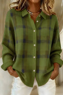 Women's Plaid Button-Down Knit Sweater with Collar
