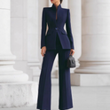 Women's Two-Piece Suit Set with Stand Collar Blazer
