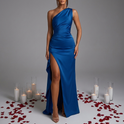 Women's One-Shoulder Satin Maxi Dress with Slit