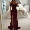 Women's Off-Shoulder Sequin Gown with Side Slit