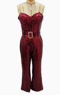 Sequin Jumpsuit Wide Leg Sleeveless Sweetheart Neckline