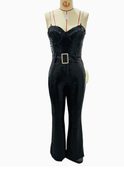 Sequin Jumpsuit Wide Leg Sleeveless Sweetheart Neckline