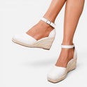 Orthopedic Espadrille Wedge Pumps Ankle Strap Closed Toe
