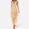 Printed Tiered V Neck Sleeveless Maxi Dress