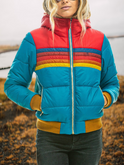 Women's Striped Quilted Puffer Jacket with High Collar