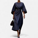 Women's Midi Dress – Belted Waist, Wide Sleeves