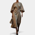 Women's Midi Dress – Belted Waist, Wide Sleeves