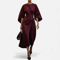 Women's Midi Dress – Belted Waist, Wide Sleeves