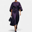 Women's Midi Dress – Belted Waist, Wide Sleeves