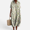 Midi Dress Floral Print V Neck Short Sleeve Casual