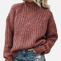 Women's High Neck Cable Knit Sweater