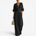 Women's V-Neck Wide-Leg Jumpsuit with Pockets