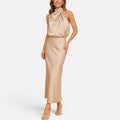 High Neck Satin Midi Dress