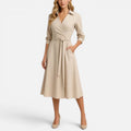 Midi Dress Wrap Tie Waist Long Sleeve Collared