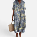 Midi Dress Floral Print V Neck Short Sleeve Casual