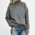 Women's High Neck Cable Knit Sweater