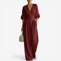 Women's V-Neck Wide-Leg Jumpsuit with Pockets