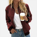 Women's Zip Front Bomber Jacket with Elastic Cuffs
