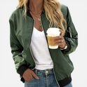 Women's Zip Front Bomber Jacket with Elastic Cuffs