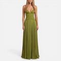 Pleated Wedding Guest Maxi Dress with V-Neckline