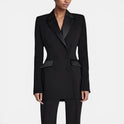 Women's Christmas Blazer Dress – Double-Breasted, Satin Lapels
