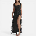Women's Maxi Dress – Ruffle, High Slit