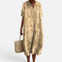 Midi Dress Floral Print V Neck Short Sleeve Casual