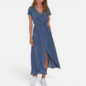 Wrap Midi Dress Short Sleeve Floral V Neck