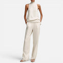 Two Piece Set Sleeveless High Neck Wide Leg Pants