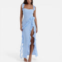 Women's Maxi Dress – Ruffle, High Slit