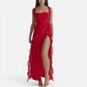 Women's Maxi Dress – Ruffle, High Slit