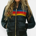 Hooded Puffer Jacket Quilted Zip Front Long Sleeve