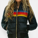 Hooded Puffer Jacket Quilted Zip Front Long Sleeve