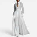 Maxi Dress Button Front Long Sleeve Collared Neck Pockets