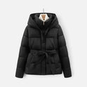 Puffer Jacket Belted Hooded Long Sleeve Zip Front