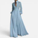 Maxi Dress Button Front Long Sleeve Collared Neck Pockets