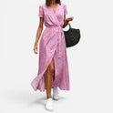 Wrap Midi Dress Short Sleeve Floral V Neck
