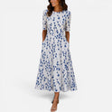 Midi Dress Floral Round Neck Half Sleeve